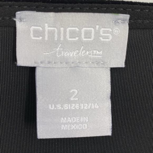 Chicos 2 Velvet Tunic Size Large Black Boat neck Chiffon Hem Travelers Lagenlook - Picture 8 of 8
